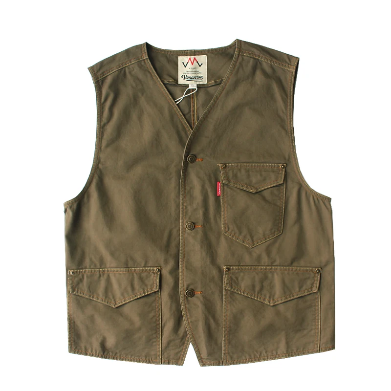 Retro pure cotton washing old vest vest vest men's multi-bag trendy casual sleeveless vest jacket