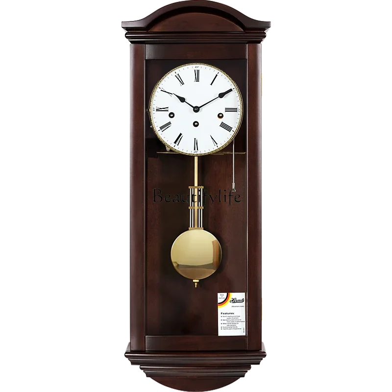 European mechanical pendulum clock living room home retro nostalgic solid wood music wall clock