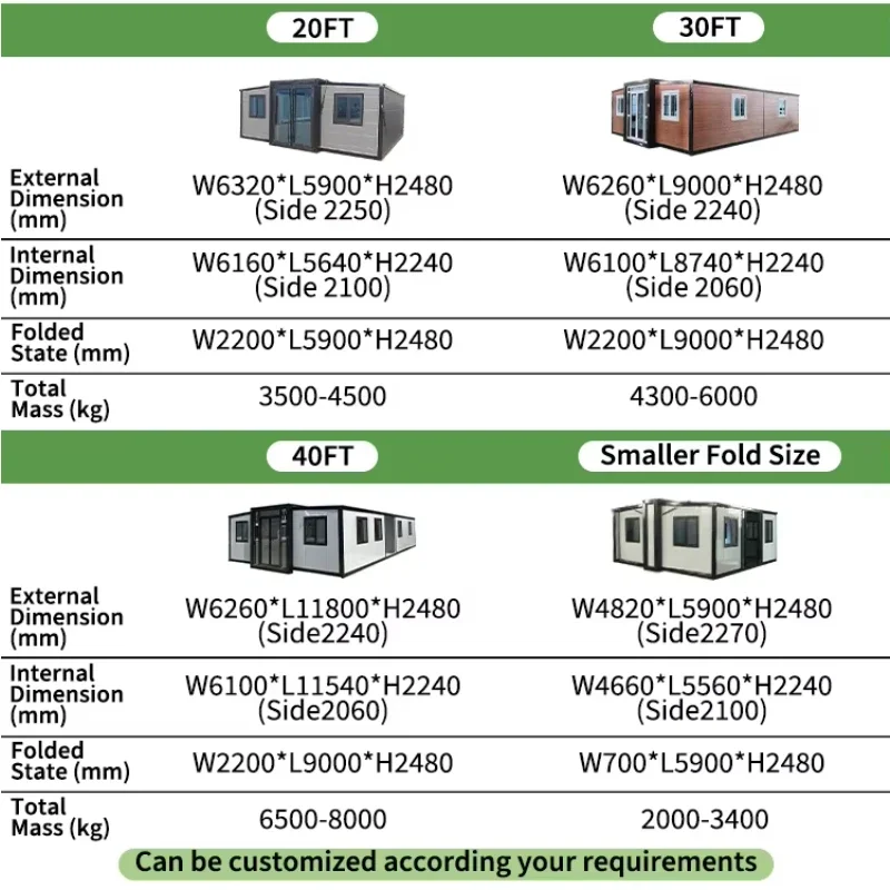 Luxury Villa Prefab Foldable House 20ft 30ft 40ft Customized Prefab Home Expandable Container House Vacation House Homestay