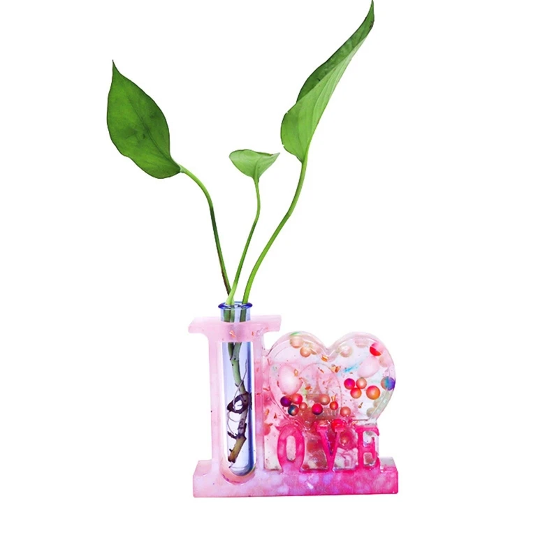 Love Flower Vase Hydroponic Plant Propagation Station Epoxy Resin Mold Home Decorations Silicone Mould DIY Crafts Mold R3MC