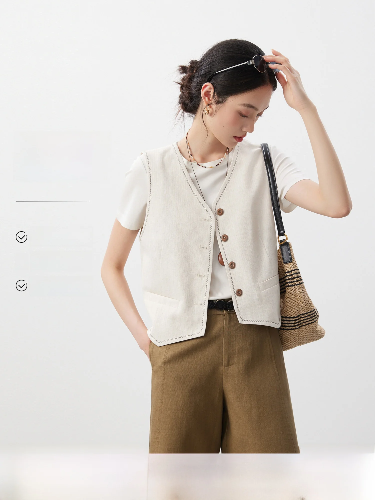 Revived Willow Artistic Linen Women's Vest Old Money Style Spring New Fashion Inner  Short Length Single Button Closure