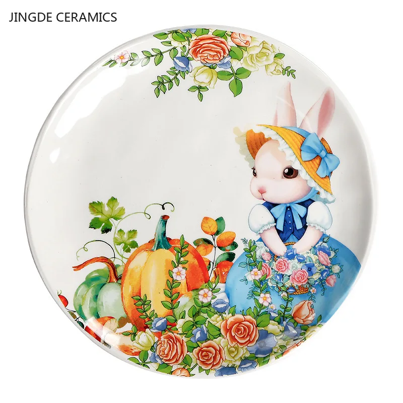 Creative Pumpkin Rabbit Pattern Tableware Garden Style Ceramic Plate Home Cute Dinner Plate Salad Bowl Kitchen Accessories