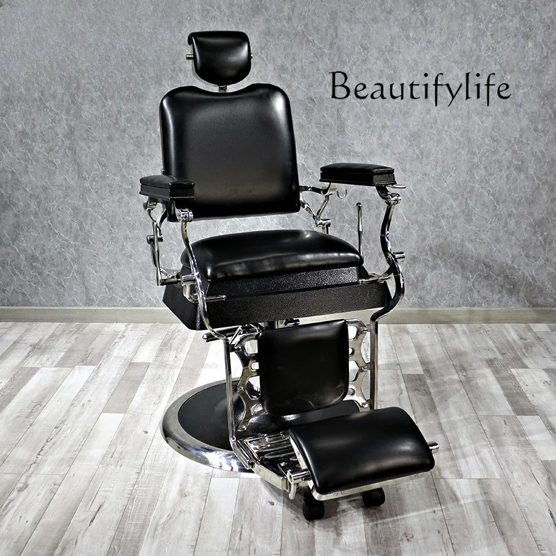 High-End Barber Shop Retro Hairdressing Chair Hair Salon Hair Cutting Can Be Put down European Style Men's Barber Chair