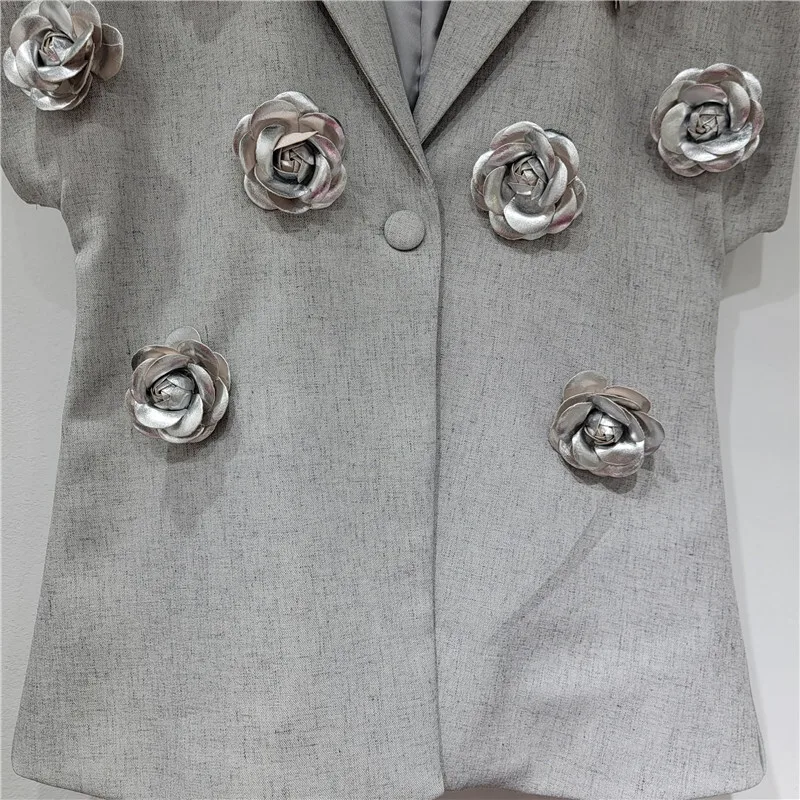 HKSH Herbst Neue Frauen High Street Stilvolle Dreidimensionale Blume Einzigen Taste drehen-unten Kragen Casual Trendy Weste HK7801