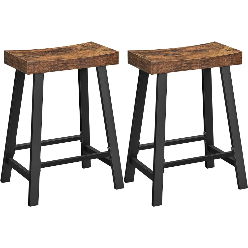 Bar Stools, Set of 2 Bar Chairs, Kitchen Breakfast Bar Stools with Footrest, 23.6 Inches High, Industrial in Living Room