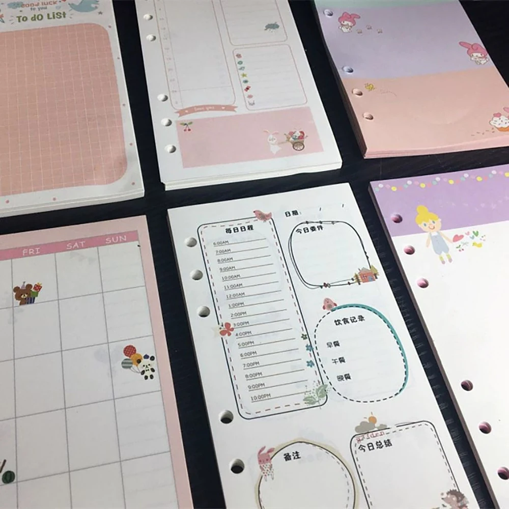 Exquisite Six Holes Cartoon Color Leaflet Inner Pages Refill Adaptation A5A6 Hand Account Book Inner Core