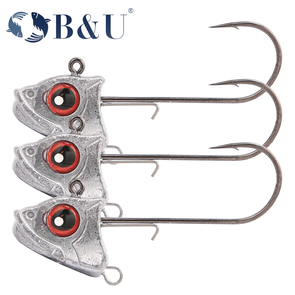 

B&U Red Eyes Jig Head Fishing Hook 3/0 4/0 Crank Jigging For Soft Lure Fishing Accessories Tackle Jigging Jigs Fishhook