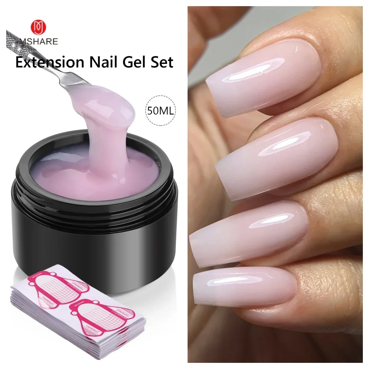 MSHARE 50ML Selbst Nivellierung Verlängerung Nagel Gel Set UV Led Bau Gel Für Maniküre Verlängern Französisch Nail art Bauen nagel