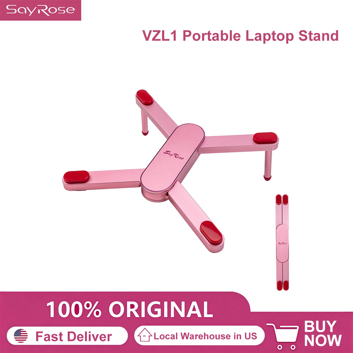SayRose VZL1 Drone Style Laptop Stand Portable Foldable Aluminum Alloy Cooling Riser 20.58 Degree Ergonomic Laptop Holder for 10-16 Inch MacBook Tablet Pink Gift for Girls