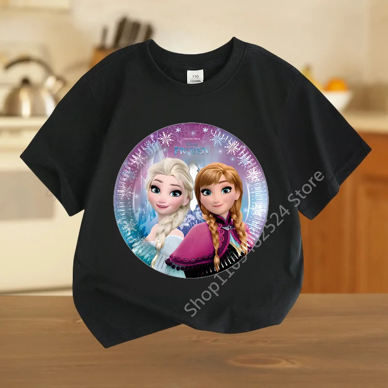 Kawaii Anna Elsa Frozen T Shirt Girl Tops Tees Kids Girls Clothes Disney T-shirts Children Short Sleeve Birthday Party Costume