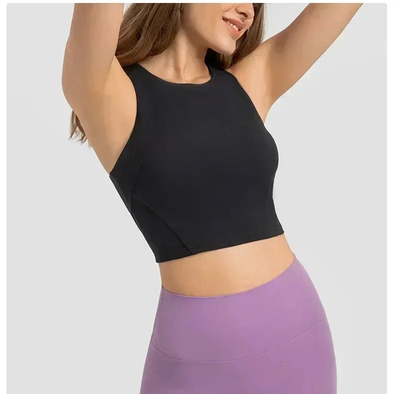 

Лимонный женский эластичный костюм для йоги без рукавов, спортивный жилет на бретельках с нагрудной подушечкой, нижнее белье для бега, фитнеса, бюстгальтер