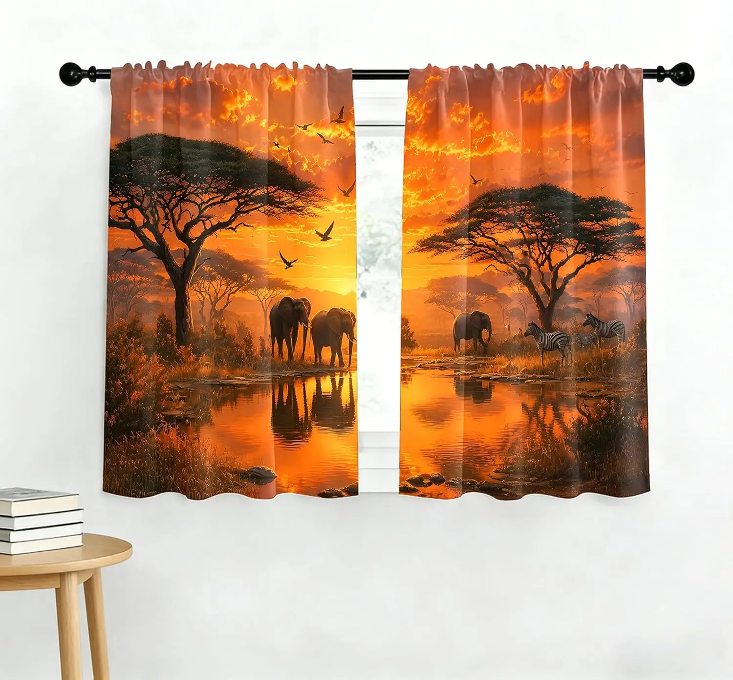 Dramatic Sunset African Safari Curtain 2pcs Wildlife Animal Prints Tropical Jungle Window Drapes Home Decor