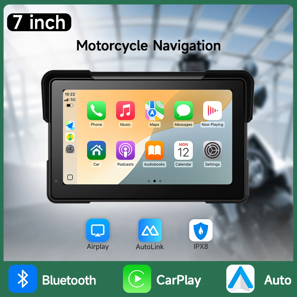 

2024 New 7"Motorcycle Multimedia Player GPS Navigation Recorder Wireless CarPlay Android Auto IPX8 Waterproof Screen Bluetooth