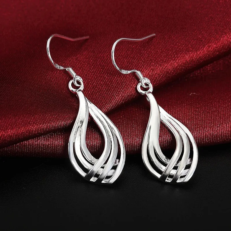 

925 Sterling Silver Charms Twist Wavy Line Drop Earrings For Woman Fashion Jewelry Wedding Party Christmas Gifts