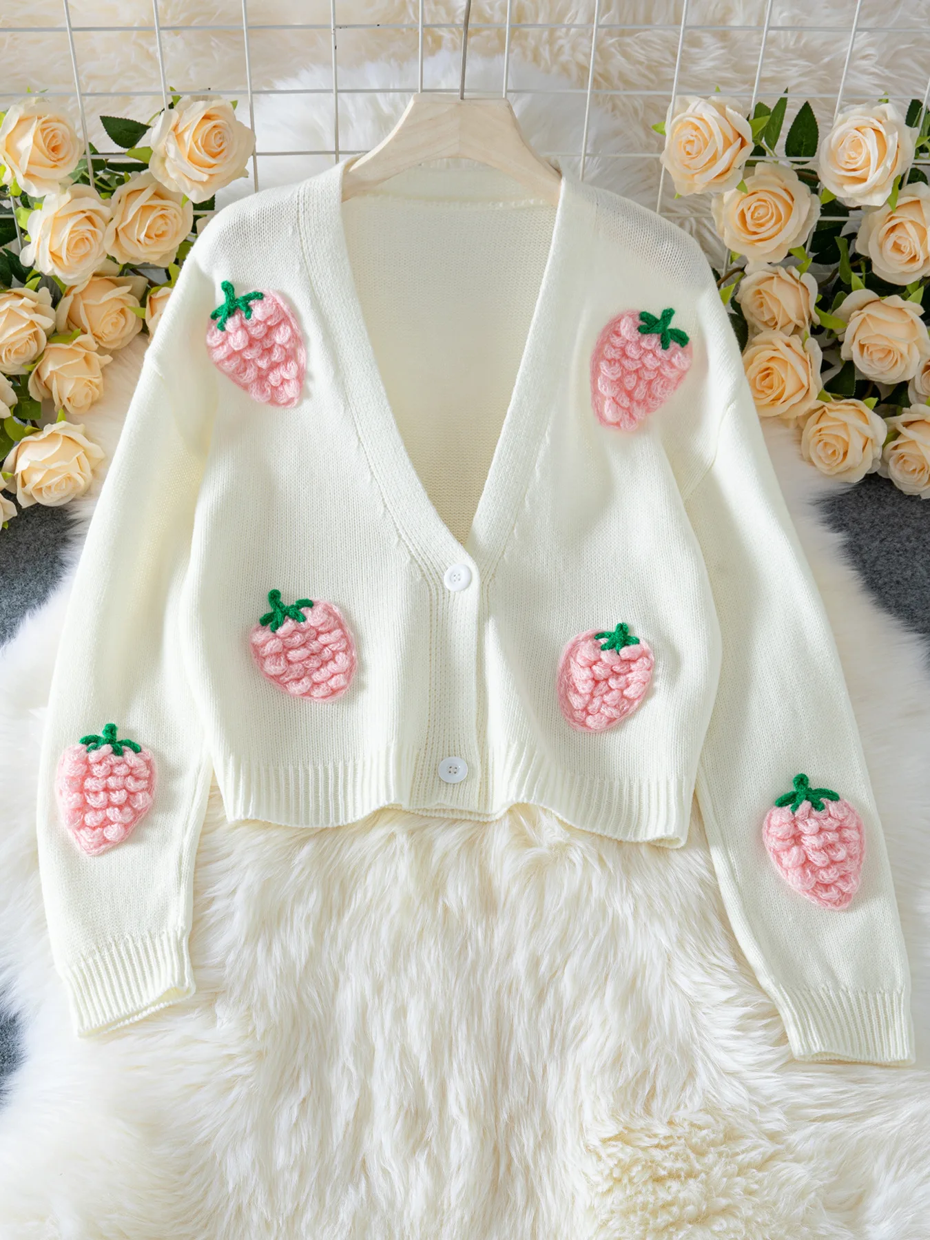 

3D Strawberry Pattern Women's Elegant Sweater Cardigan