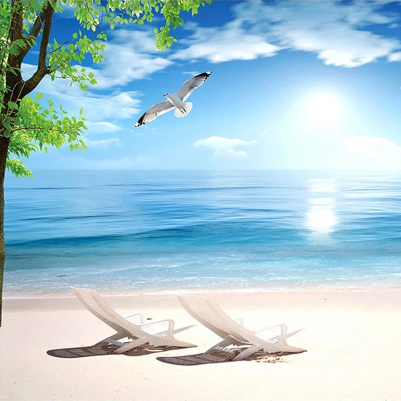 Custom 3D Photo Wallpaper Blue Beach Nature Landscape Large Mural Restaurant Living Room Waterproof Canvas Wallpaper Painting
