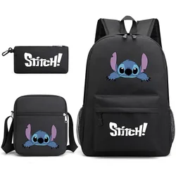 Simples Lilo e Stitch Mochila, Feminino e Masculino Lovely Student School Bag, Grande Capacidade, Light Laptop Bag, Mochilas de Viagem, 3PCs