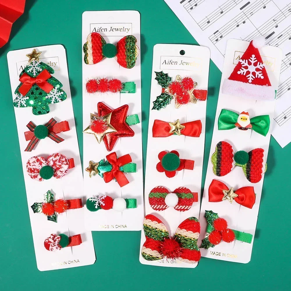 5pcs/set New Christmas Hairpin Christmas Tree Snowflake Hair Clips Party Headwear Festival Girls Baby Hair Accessories Gifts