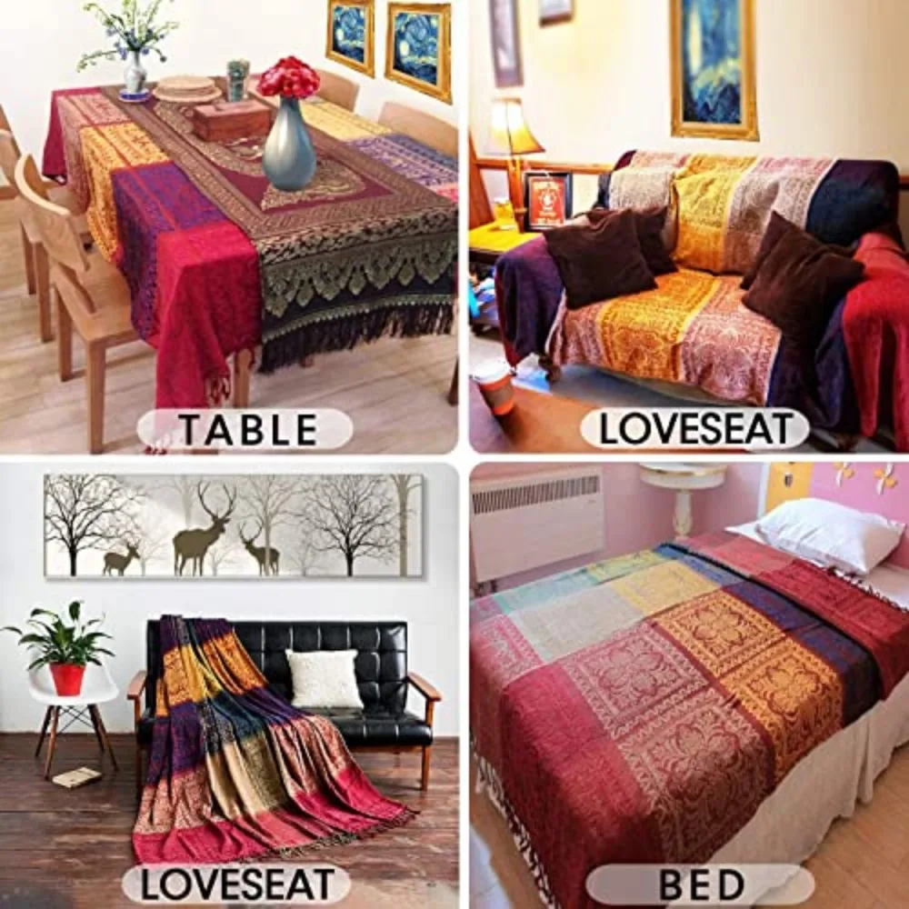 Boho Bohemian Throw Blankets Large Chenille Jacquard Couch Blanket Colorful Plaid Tassels Decorative Soft Chair Sofa Throw Cover