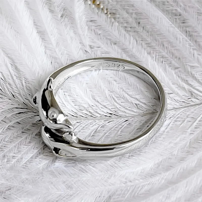 Silver Color Double Dolphin Love Rings for Women Couple Ring Statement Party Jewelry Accessories Gifts