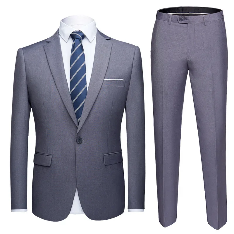 

2023 New Set Men's 2-Piece Slim Fit Casual Solid Color Versatile Personalized Trend Simple Tailcoat Men's Set
