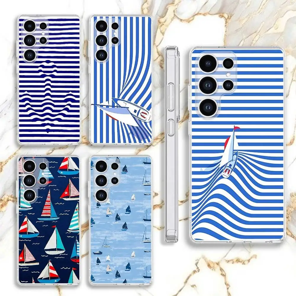 

Sailing Ship Boat Print Phone Case For Samsung S30,23,21,22,20, FE lite,S10,9,8,7 PIus Note20ultra Soft Transparent
