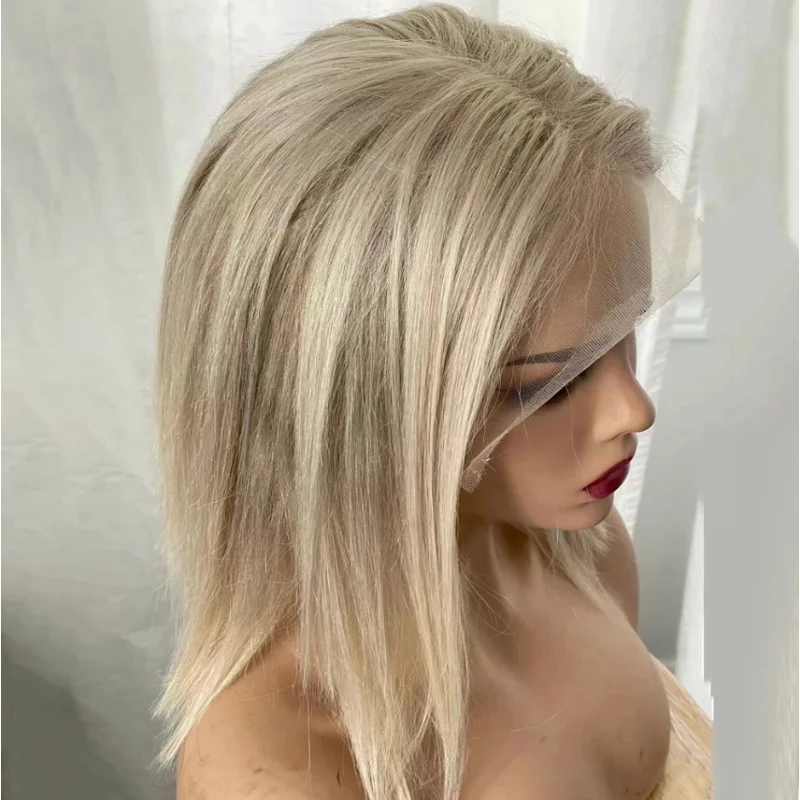 

White Ash Blonde Ombre Synthetic 13x4 Middle Part HD Lace Front Wig Natural High Quality Natural Short Heat Resistant Wig