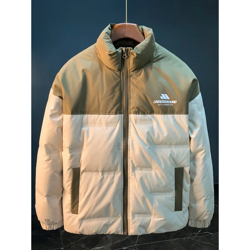 

Winter down jacket for men, large size, stand up collar, loose, fashionable, warm, and thick cotton jacket with added fleece