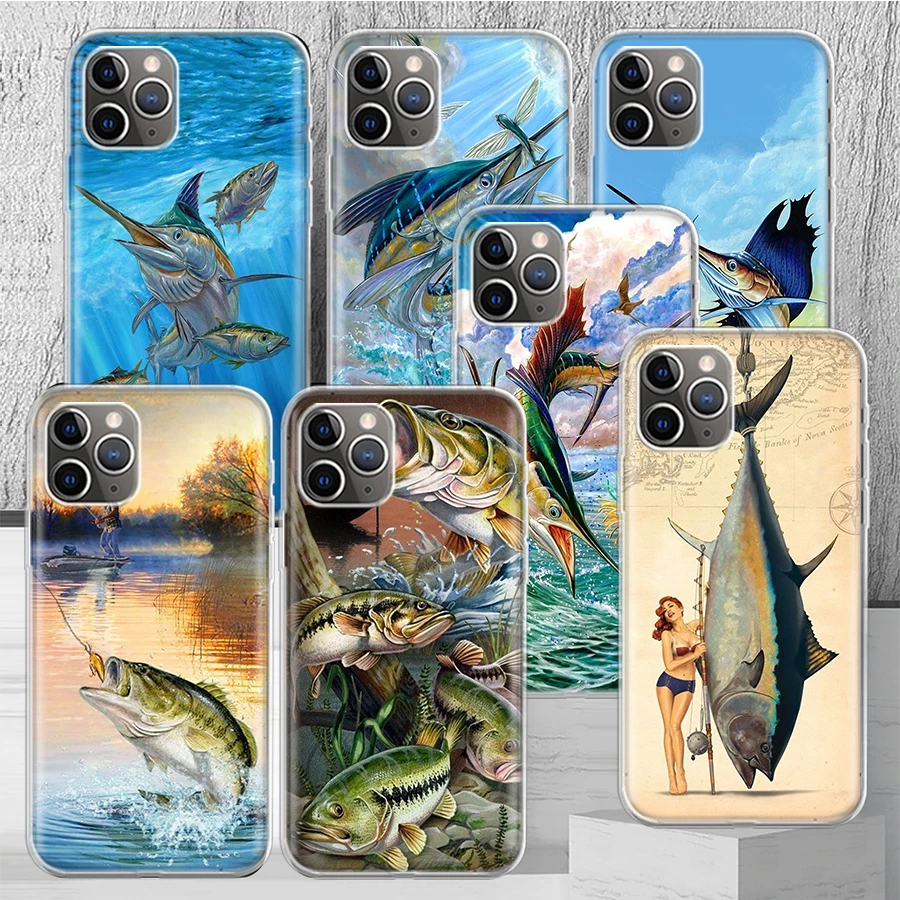 Offshore Angling Fishing Fish Rod Phone Case Cover For iPhone 14 13 Pro 11 15 Art 12 XR X XS Max 7 8 6S Plus SE Soft Pattern