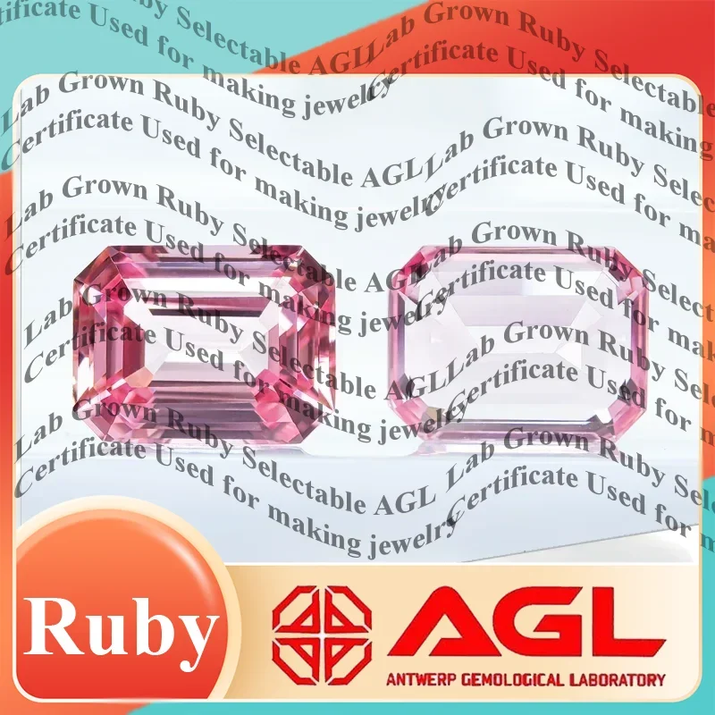 

L-Lab Grown Padparadscha Red Lotus Color Emerald Cut Charms Gemstone DIY Ring Necklace Earrings Main Materials Certificate