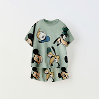 Cartoon Print Tshirt+Shorts Two Piece Set For Kids New Fashion Costume Boys And Girls Donald Duck Full Print Short Sleeve Shorts