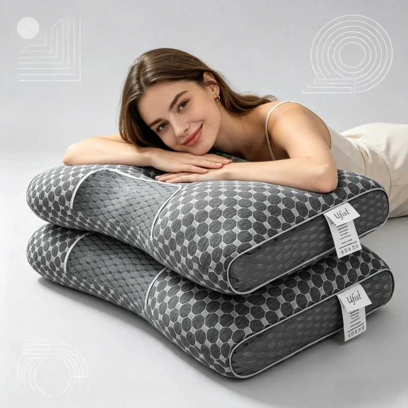 2PCS Adjustable Massage Neck Pillows Ergonomic Orthopedic Contour Pillow for Neck Pain Relief Home Bedroom Sleeping