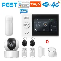 PGST PG-107 4G Tuya Wireless Home Alarm System WIFI GSM With Motion Detector Sensor Security Camera Burglar Support Alexa Google