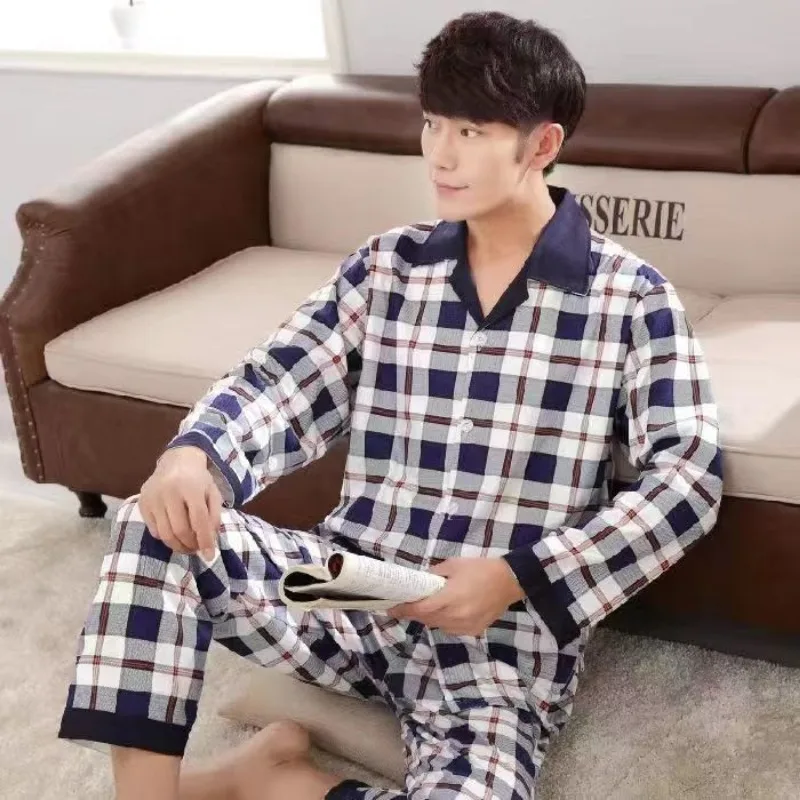 2024 New Fashion Cotton Men's Pajamas Male Summer Long Sleeve Pants Casual Comfortable Loungewear Youth Plus Size Sleepwear Sets