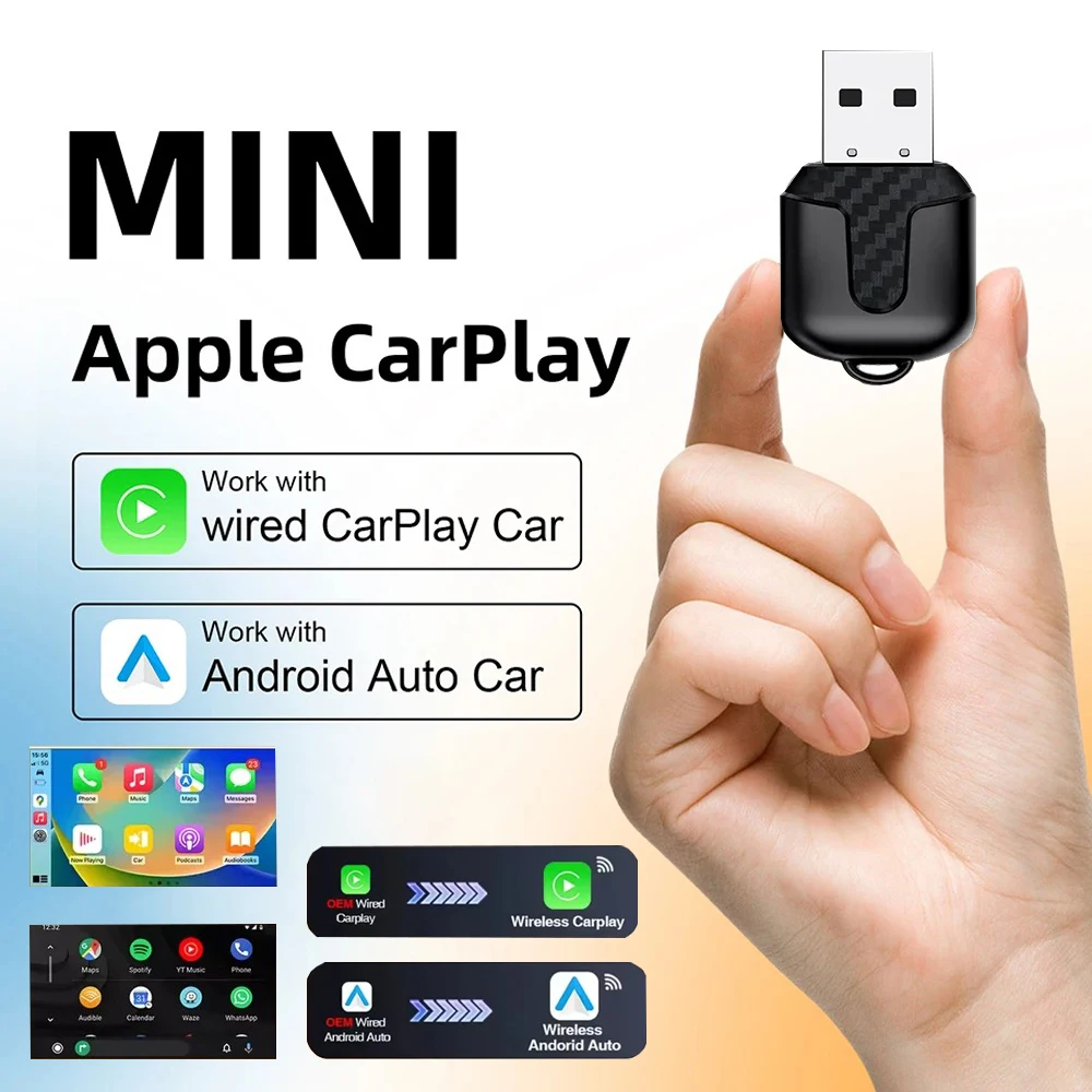 Adaptateur CarPlay et Android Auto sans fil Ultra Mini, Dongle CarPlay sans fil 5.8GHz, connexion automatique, Plug Play pour voitures filaires OME 99%,
