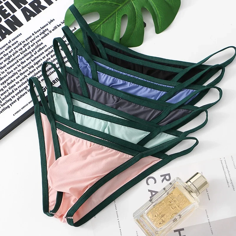 Men's Low-waist Ice Silk Briefs Breathable Thread  Briefs Shorts Underwear