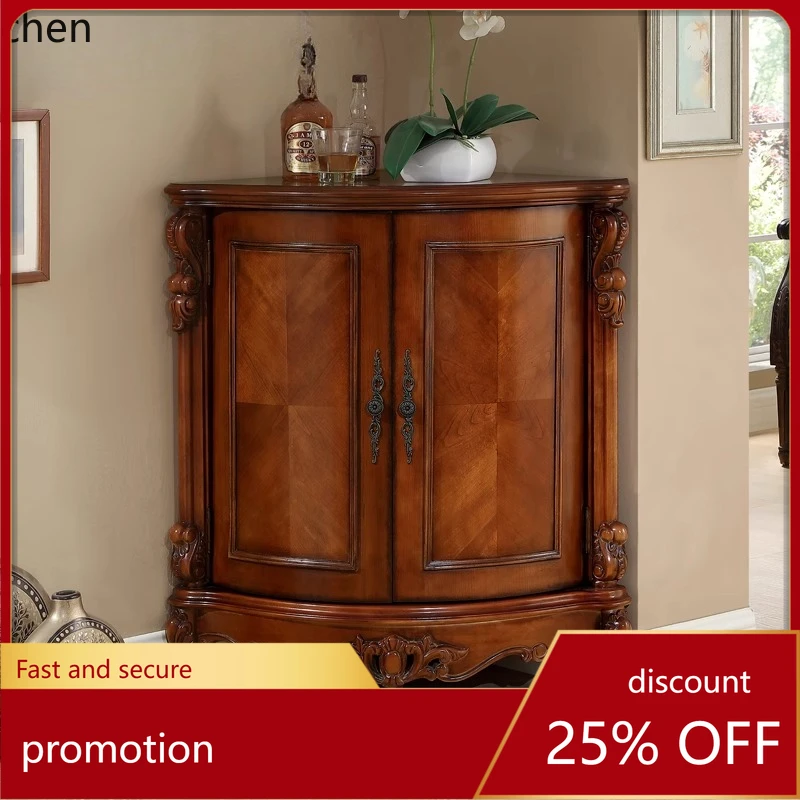 

ZML retro corner low cabinet living room furniture corner storage wine cabinet fan-shaped triangular cabinet size apartment