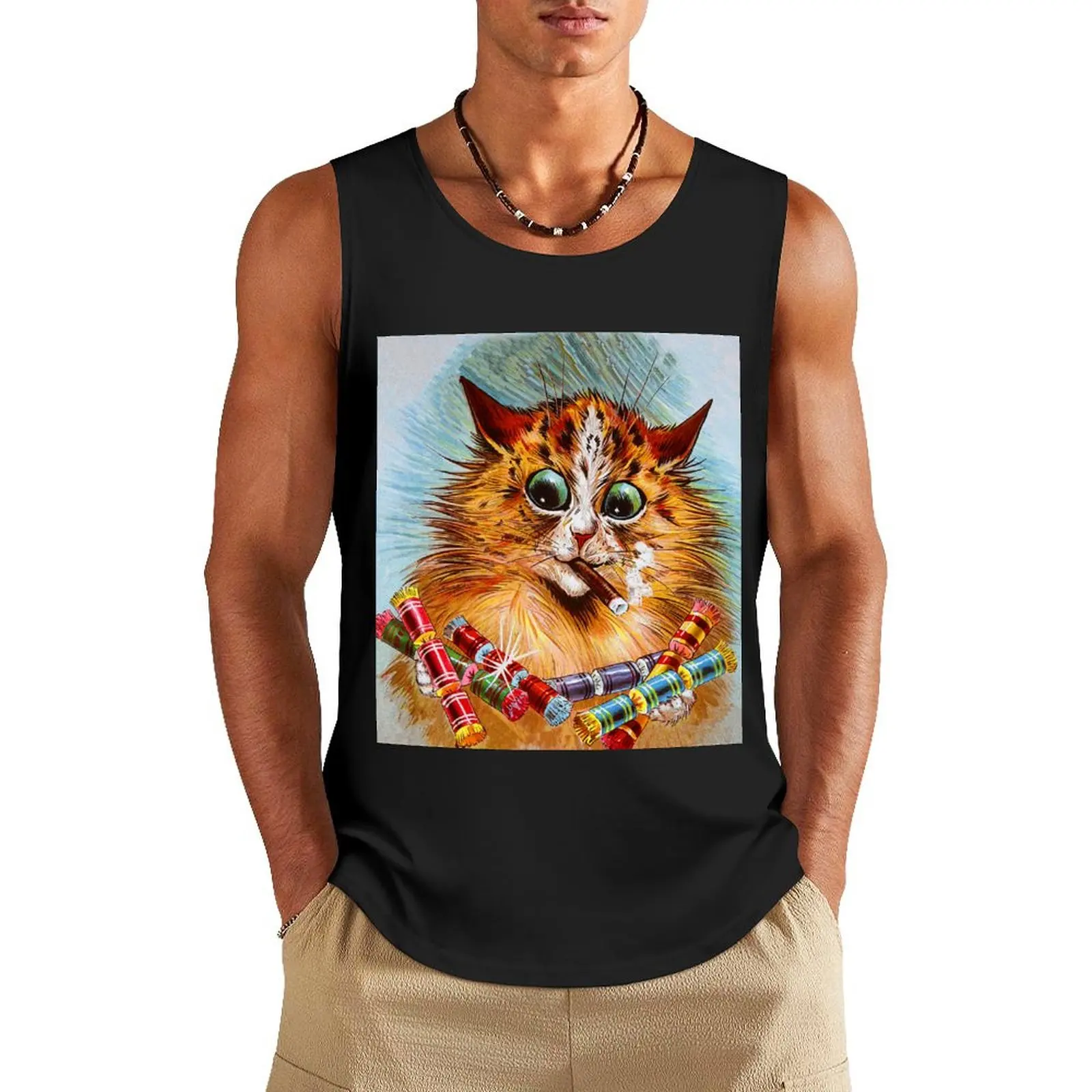 

FUNNY CAT WITH CIGAR-Louis Wain Cats Tank Top basketball mens designer clothes