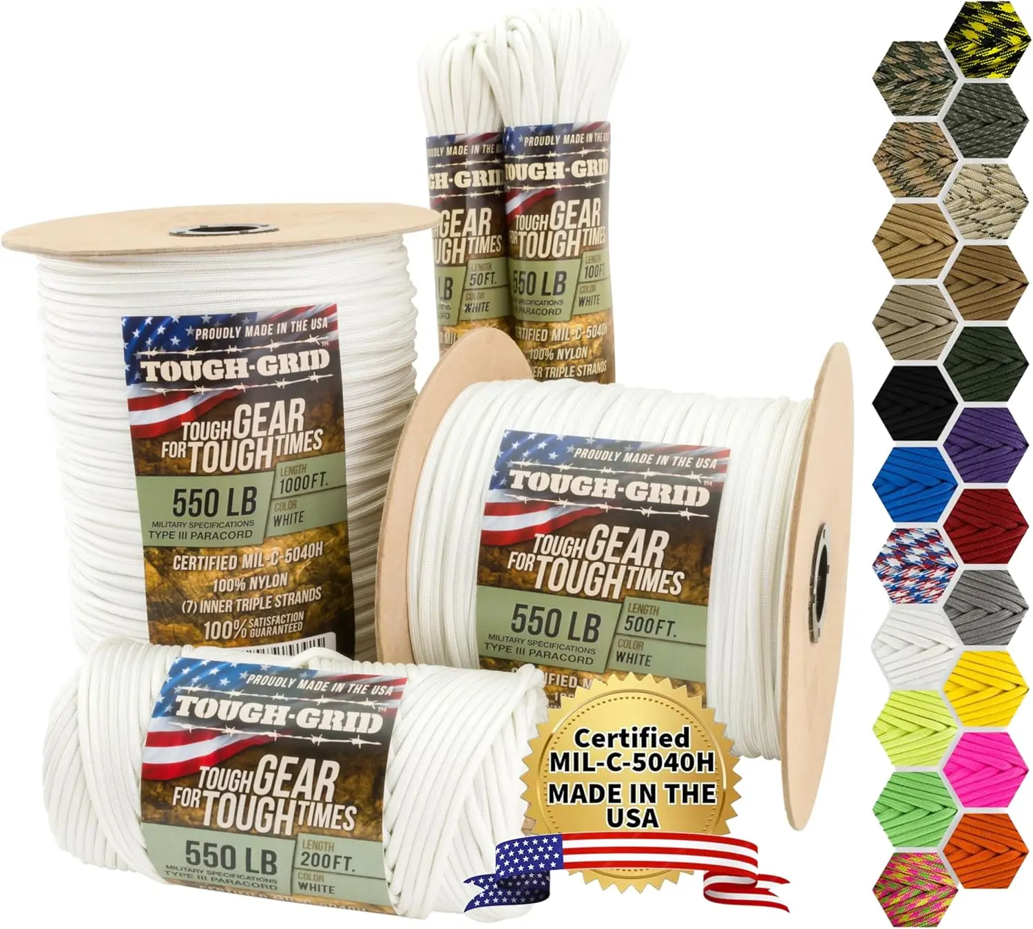 

Premium White Paracord 550 Lbs Made In Usa Outdoor Survival Nylon Rope Tactical Heavy Duty Strands Parachute Cord Used By Us