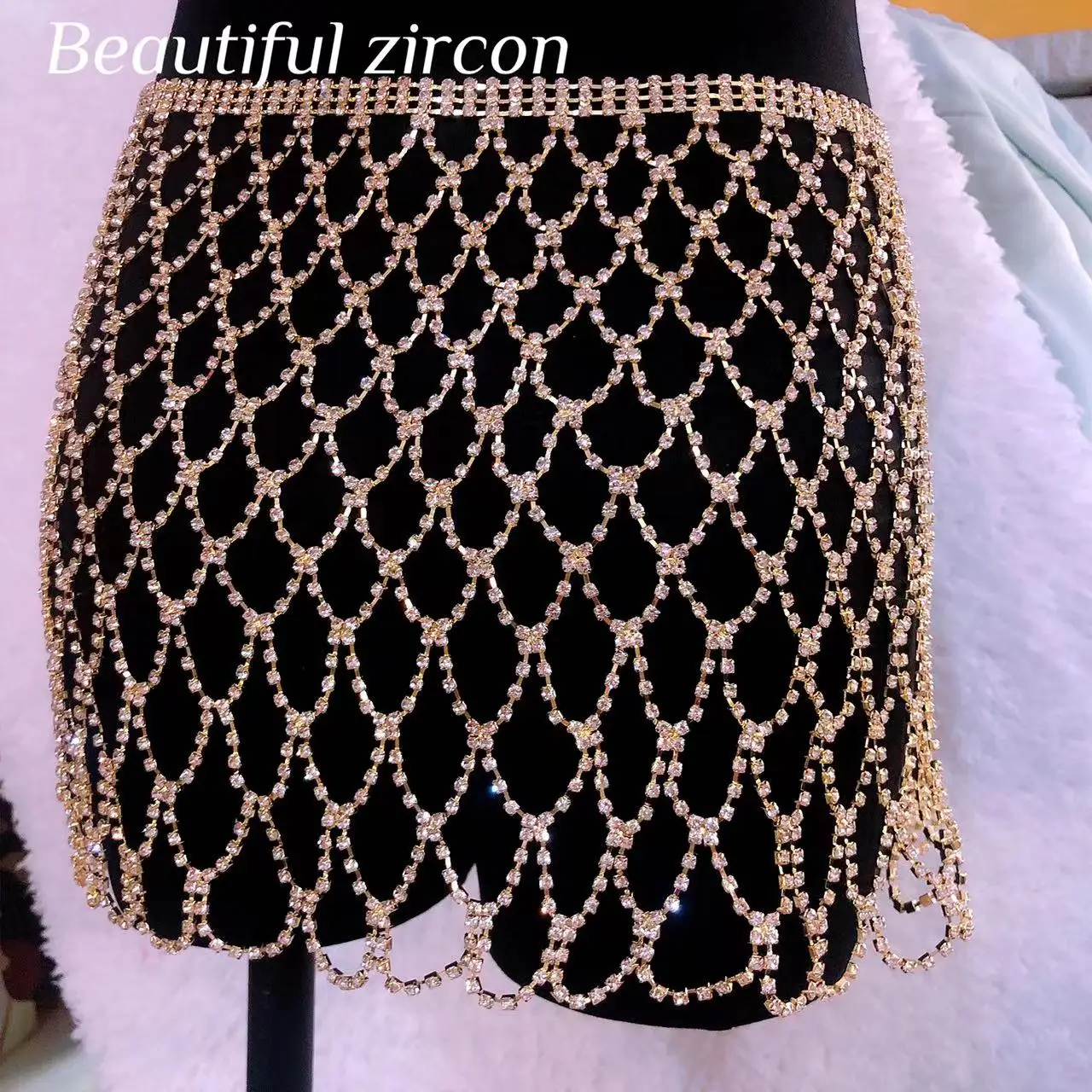 2022 new mesh tassel crystal body chain beach bikini sexy skirt shiny Rhinestone body chain thong jewelry nightclub party gift a