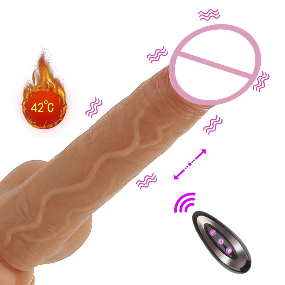 22cm Realistic Penis Heated Dildo Automatic Stretching Vibrators for Women Vaginal Anal Plug Female Masturbator Sex Toys Adults