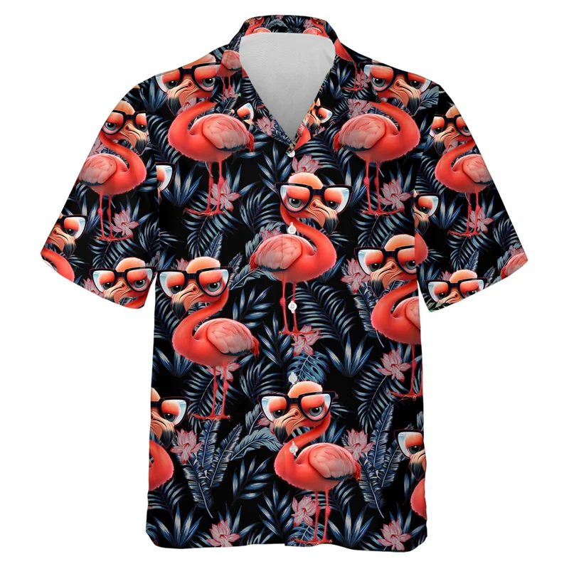 Hip Hop Hawaiian Flamingo 3D stampato camicie da spiaggia Aloha Animal manica corta vacanza donna camicetta con risvolto moda bottone Y2k top