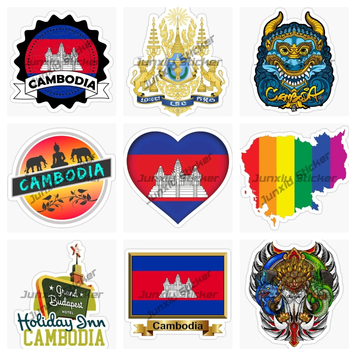 Kingdom of Cambodia Emblem Badge Flag Map Sticker Cambodian Blue Lion The Guardian of The Temples Khmer Proud Decal Accessories