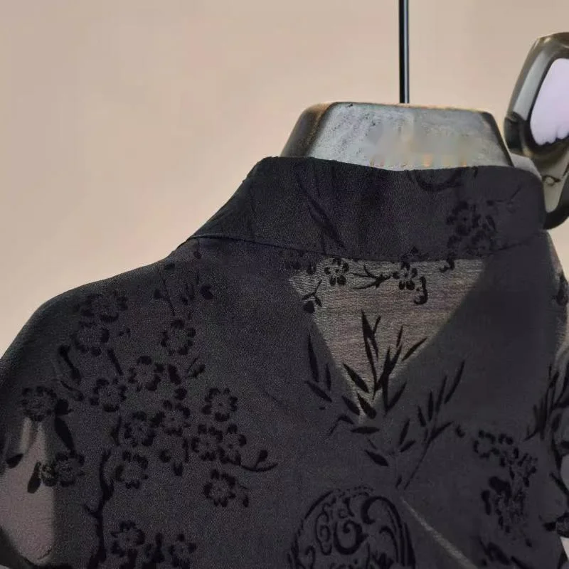 Chinese-style Jacquard Short-sleeved Shirt Summer Vintage Lightweight Cheongsam Blouse New Stylish And Elegant Women's T-Shirt