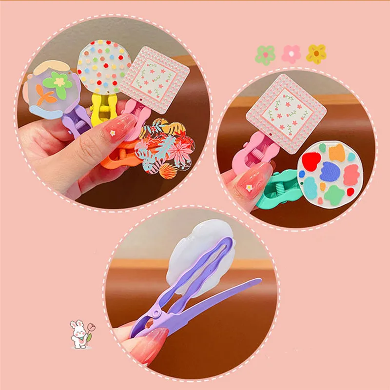 2Pcs/Set Cartoon Children Hairpin Geometric Hair Accessories Rainbow Colorful Glossy Cute Flower Head Barrette Girls Headdress