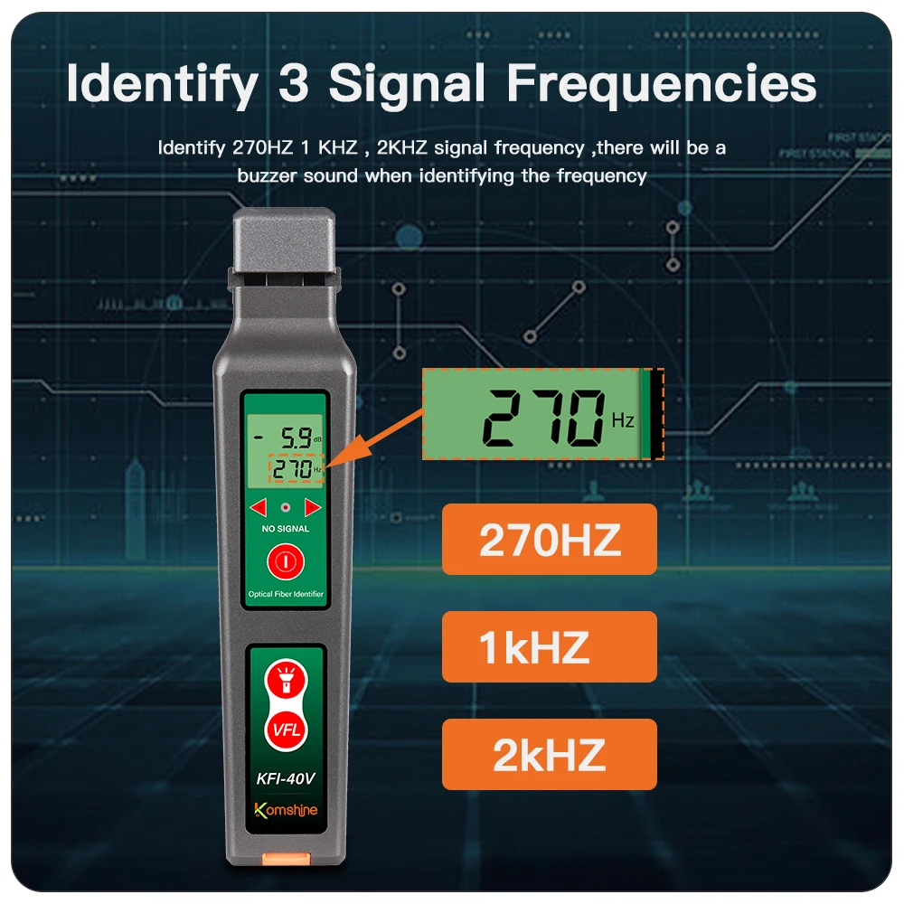 KFI-40V d'identificateur optique de fibre en direct de Komshine FTTH avec l'affichage à LED, 10MW VFL, identifiant le vérificateur de rupture de direction