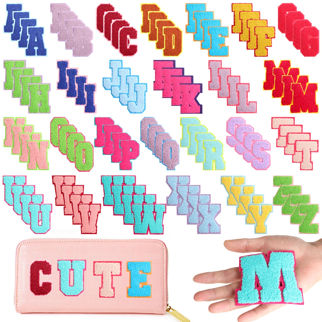 

104Pcs Chenille Letter Patches Colorful A-Z Letter Patches DIY Self Adhesive Embroidered Sew on Patches For Clothing Jackets