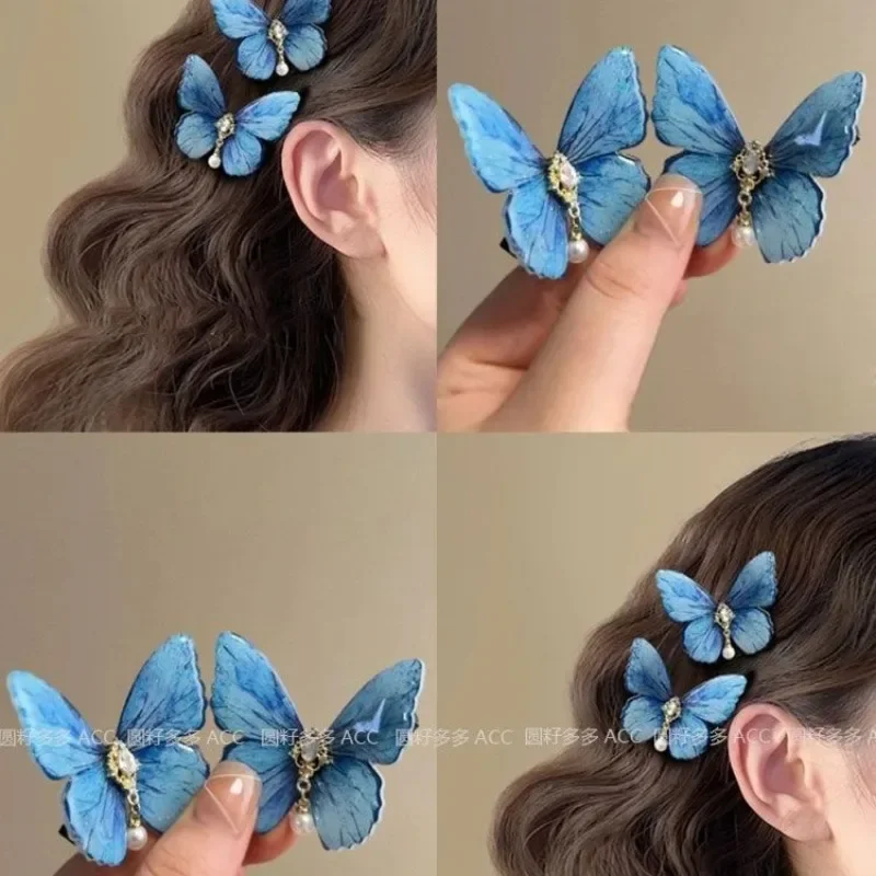 Moda Mavi Kelebek Saç Yan Klip Ördek Gagası Taklidi Klip Patlama Firkete Kadın Kızlar için At Kuyruğu Tarzı Hairgrips Renkli