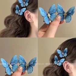 Fashion Blue Butterfly Hair Side Clip Duckbill Rhinestone Clip Bangs Hairpin for Women Girls Ponytail Style Hairgrips Multicolor