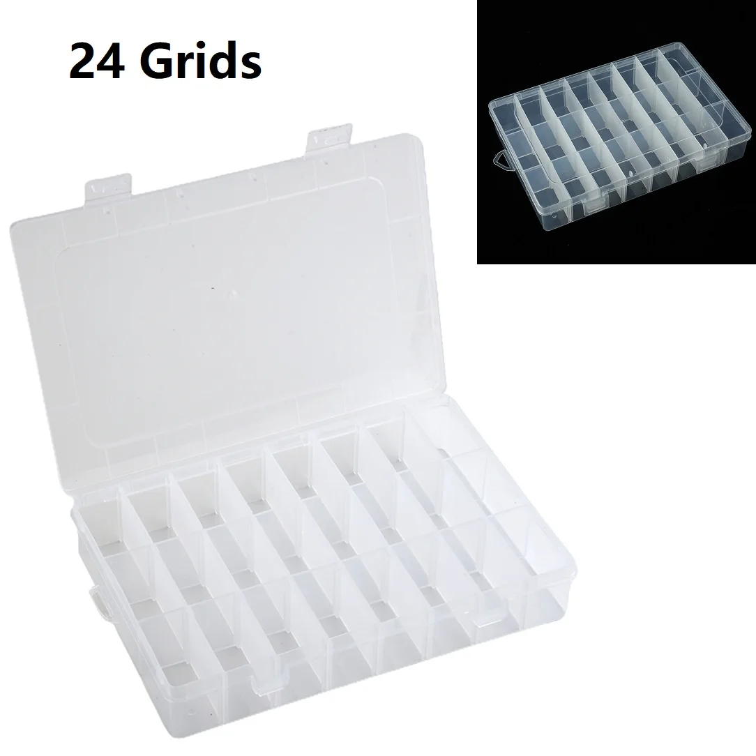 Tool Storage Box Plastic Box Home Metal Parts Sewing Accessories 24 Grid Clear Light Practical Transparent Lid